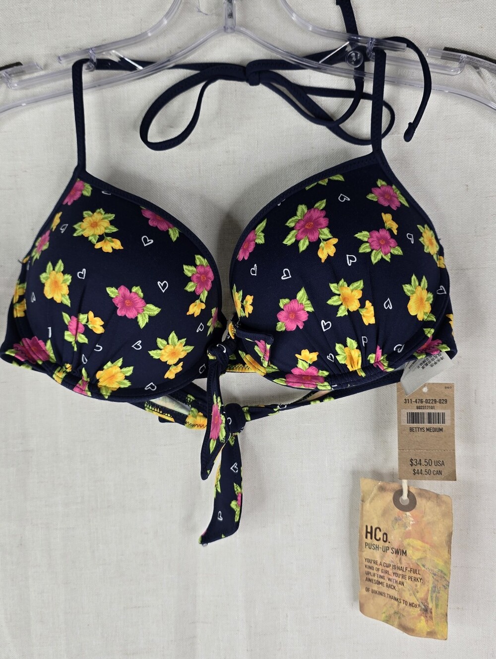 Hollister Medium Push Up Y2k Floral Navy NEW Bikini Top Halter